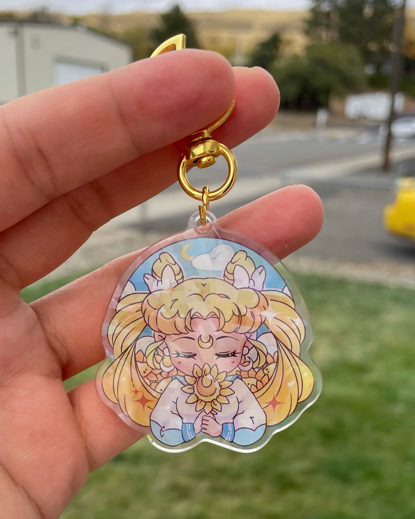 Small Sunflower Moon Keychain