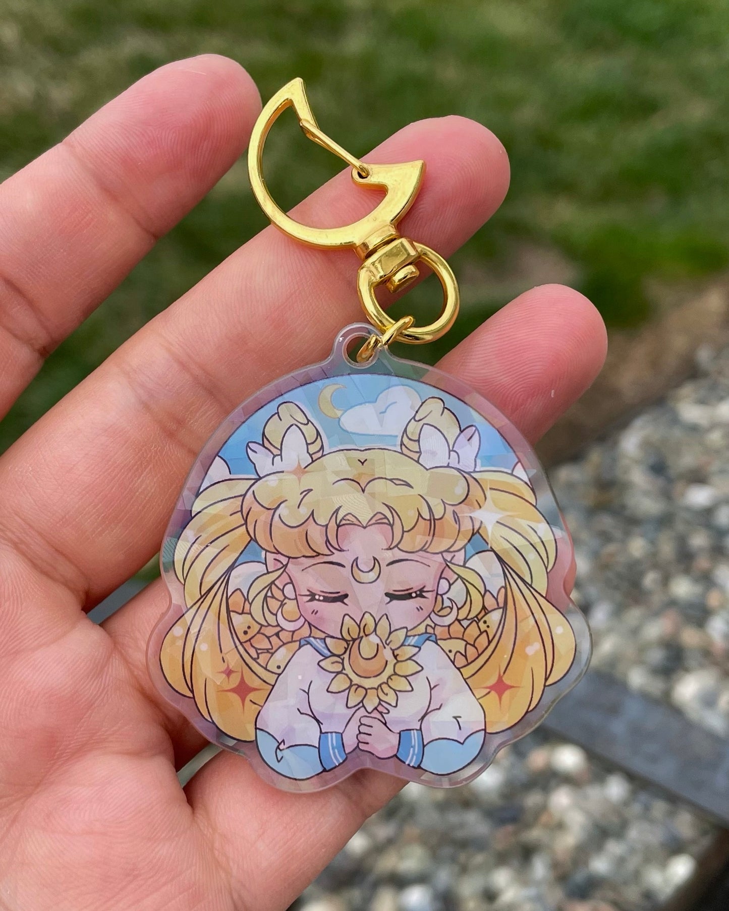 Small Sunflower Moon Keychain