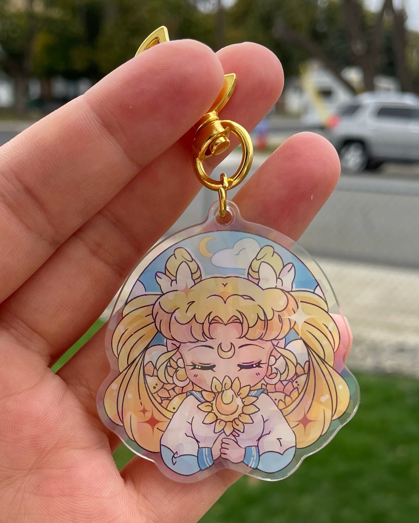 Small Sunflower Moon Keychain